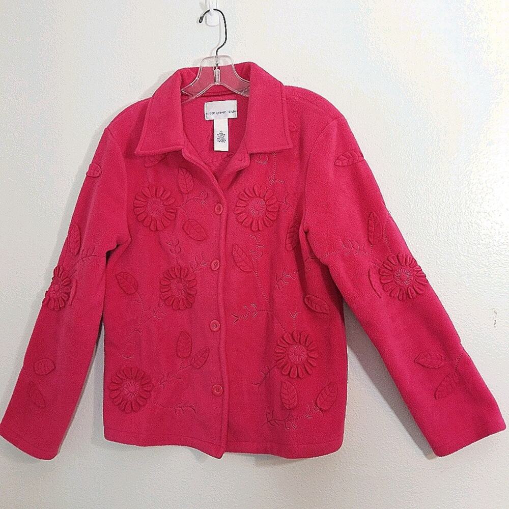 Susan Graver floral vine applique fleece jacket XS